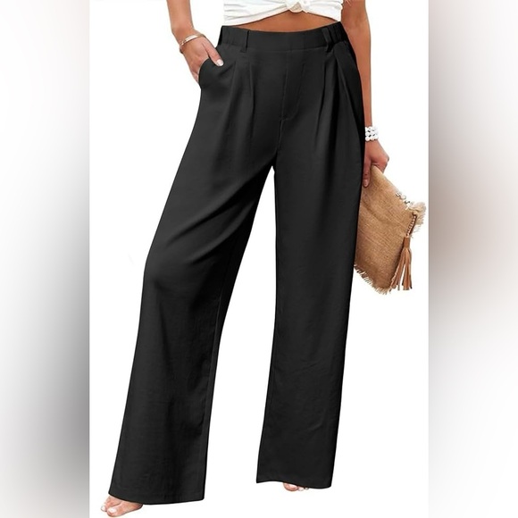 High Waisted Black Wide Leg Pants - Long Work Trousers - Elastic Back - XL NWT! - Picture 1 of 8